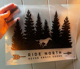 LARGE 12" Ride North Weatherproof Trailer/Window Vinyl Decal - Black and White