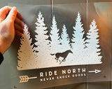 LARGE 12" Ride North Weatherproof Trailer/Window Vinyl Decal - Black and White